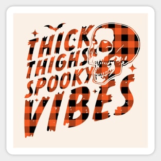 Thick Thighs Spooky Vibes Funny Halloween Skull Orange Plaid Sticker